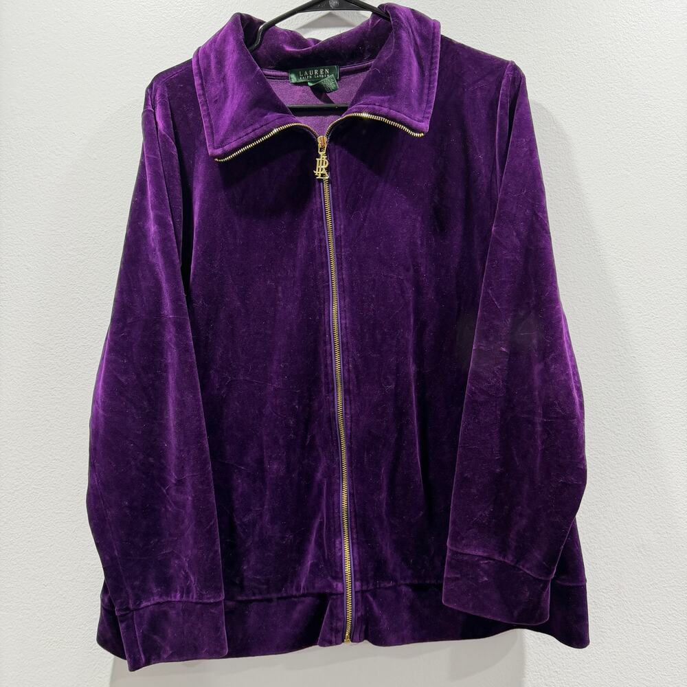 Y2K Lauren Ralph Lauren dark purple velour full zip track jacket size 2X EUC